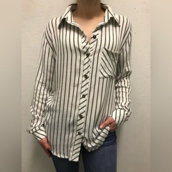 Anthropologie Ash and Ember Boyfriend Button Down Shirt Striped Long Sleeve XS - Picture 7 of 16